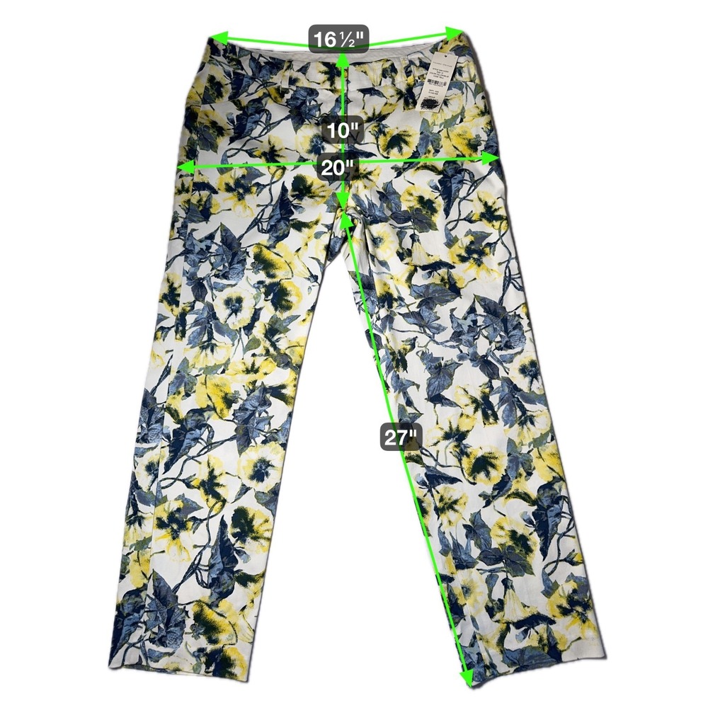 NEW Valerie Stevens Blue Yellow Floral‎ Capri Pants Womens 10 Trousers Cottage - Picture 6 of 12